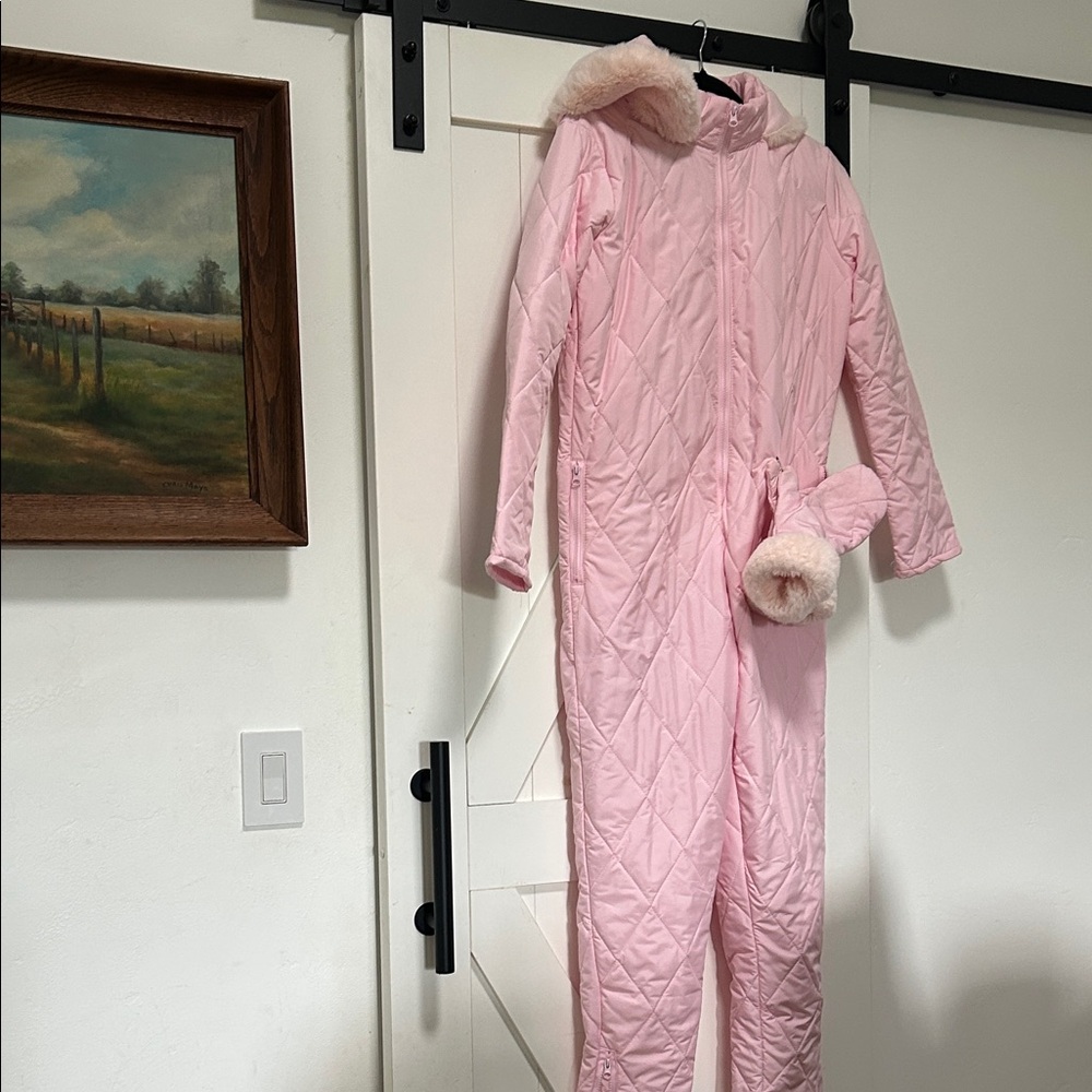 Cozy warm winter jump suit with matching soft mittens